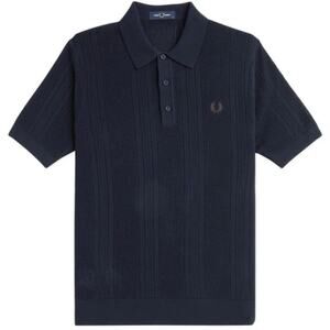 Fred Perry Pointelle Panel Knitted Polo Shirt Navy Blue Size Large